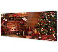 Cuadro decorativo para pared, 125x50 cm. Decoración navideña con motivos de árbol, ideal para regalos o para decorar la chimenea