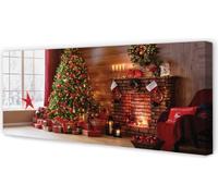 Cuadro decorativo para pared, 125x50 cm. Decoración navideña con motivos de árbol, ideal para regalos o para decorar la chimenea