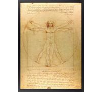 Cuadro El hombre de Vitruvio de Leonardo Da Vinci - Poster de Anatomía y Arte Renacentista con Marco Negro - Arte mural de Ciencia decoración Clásica y de Estudio - Cuadros del Renacimiento