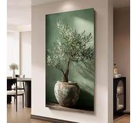 Cuadro moderno de olivo en maceta, láminas de lienzo de estilo mediterráneo en tonos neutros para la decoración del salón (60x120cm/marco interno).