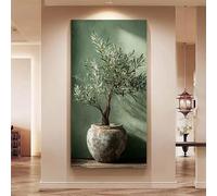 Cuadro moderno de olivo en maceta, láminas de lienzo de estilo mediterráneo en tonos neutros para la decoración del salón (90x180cm/sin marco).
