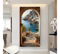 Cuadro moderno de pared con diseño de oasis mediterráneo y ambiente náutico, ideal para la decoración del salón (70x140cm/sin marco).