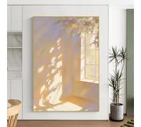 Cuadro moderno en lienzo con diseño abstracto de luz solar entrando por la ventana y sombras florales para sala de estar (60x80 cm/sin marco)