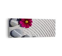 Cuadro sobre Lienzo 140x50cm Moderno Panorámico Flores Naturaleza - 0497 | Composición Piedras Relajación Cuadro Decorativo Grande Arte mural Decoración del Hogar Salón Dormitorio Cuadros de Pared