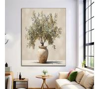 Cuadro Sobre Lienzo Vintage Rústico, Maceta Olivo, Lienzo Pintura Poster Imagen Foto Cuadros Beige Decorativos Pintura Decoracion Salon Modernos, 60x90cm Sin Marco