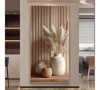 Cuadro vertical moderno minimalista en tonos marrones - Impresión en lienzo con hierba de la Pampa, color neutro para salón o dormitorio (40x80cm/marco interno)