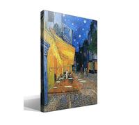 Cuadro wallart - Terraza de un Café en la Plaza Forum de Arlés por la Noche de Vincent Willem van Gogh - Impresión sobre Lienzo de Algodón 100% - Bastidor de Madera 3x3cm - Ancho: 55cm - Alto: 40cm