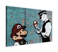 Cuadros B&D XXL - Cuadro en Lienzo Banksy 90x60 cm 3 piezas - Impresión en material tejido no tejido cuadros decoracion modernos lienzos decorativos - Street Art Super Mario Mushroom Cop i-C-0101-b-e