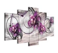 Cuadros B&D XXL - Cuadro en Lienzo Flores 150x75 cm 5 piezas - Impresión en material tejido no tejido cuadros decoracion salon modernos lienzos decorativos dormitorios - orquídea violeta 020110-147