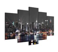 Cuadros B&D XXL - Cuadro en Lienzo New York City 100x50 cm Impresión de 5 Piezas Material no Tejido decorativo Cuadros Grandes Para Dormitorios Impresión de Pared Noche Nueva York d-A-0022-b-n