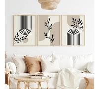 Cuadros botánicos en lienzo en color beige neutro, estilo bohemio, para dormitorio, decoración de sala de estar, estilo Japandi (50x70cm/3 piezas sin marco).