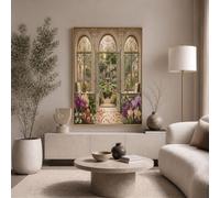 Cuadros De Arte De Pared Invernadero Plantas Naturales - Imágenes Cuadros Pintura Ventana Arqueada Tallada Época Para Decoración Salon Dormitorio, Beige Modernos Pósters De Lienzo, Sin Marco, 40X50Cm