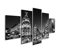 Cuadros de Salon Rayos de semáforos en la Calle Gran Vía, Principal Calle Comercial de Madrid de Noche España, Europa Cuadro Decoracion de Pared Impresión en Lienzo Formato Grande Modernos OQL-MFP-N