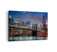 Cuadros Decoracion Salon Brooklyn puente noche nueva york ciudad Lienzos decorativos 120x80cm Cuadro Sobre Lienzo Moderno Dormitorio Cuadros Pared Imágenes Wall Art Prints Grande XXL AA120x80-0512