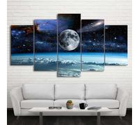 Cuadros Decoracion Salon Modernos 5 Piezas Lienzo Grandes Murales Pared Hogar Pasillo Decor Arte Pared Cuadro Galaxias y universo con tierra, luna y estrellas HD Posters Para Pared Innovador Regalo
