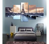 Cuadros Decoracion Salon Modernos 5 Piezas Lienzo Grandes Murales Pared Hogar Pasillo Decor Arte Pared Cuadro Torre Eiffel de la ciudad de París y puente sobre el río HD Posters Para Pared Innovador