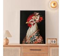 Cuadros decorativos de lienzo con diseño divertido de gallo y flores para el hogar, pasillo o sala de estar (40x60cm/Sin marco)