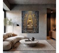 Cuadros En Lienzo De Pared,Moderna Póster De Estatua Roca Con Lámina Oro,Loto Inspiración Zen Nubes Grande Arte Cuadros De Pared De Decoración Para Salón,Dormitorio,Sin Marco,Gris Oscuro,70X100Cm