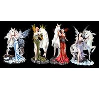 Cuatro figuras de elfos con unicornios de 22 cm | Estatua de hadas juego de 4