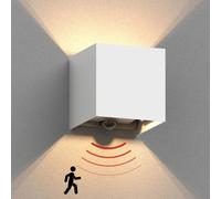 ledscom.de Aplique CUBEL para exterior, IP65, luz ascendente/descendente, detector de movimiento, blanco mate, cuadrado, 1x G9 máx. 10W