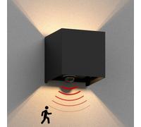 CUBEL aplique para exterior IP65 up/downlight detector de movimiento negro mate