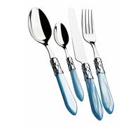 Cubertería BUGATTI, Aladdin, 24 piezas en Acero Inoxidable 18/10, Anillo Cromado y mango AZUL CLARO con efecto nácar. Cubertería para 6 personas: 6 cucharas, 6 tenedores, 6 cuchillos y 6 cucharas de café