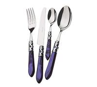 Cubertería BUGATTI, Aladdin, 24 piezas en Acero Inoxidable 18/10, Aro Cromado y Mango AZUL con efecto nácar. Cubertería para 6 personas: 6 cucharas, 6 tenedores, 6 cuchillos y 6 cucharas de café
