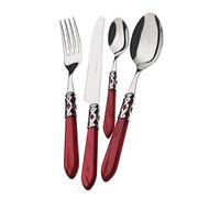 Cubertería BUGATTI, Aladdin, 24 piezas en acero inoxidable 18/10, aro cromado y mango color BORDEAUX con efecto nácar. Cubertería para 6 personas: 6 cucharas, 6 tenedores, 6 cuchillos y 6 cucharas de café