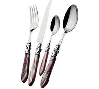 Cubertería BUGATTI, Aladdin, 24 piezas en Acero Inoxidable 18/10, Aro cromado y mango en color LILA con efecto nácar. Cubertería para 6 personas: 6 cucharas, 6 tenedores, 6 cuchillos y 6 cucharas de café