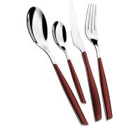 Cubertería BUGATTI, Glamour, 24 piezas en acero inoxidable 18/10 y mango color MARSALA. Juego de cubiertos para 6 personas compuesto por 6 cucharas, 6 tenedores, 6 cuchillos y 6 cucharas de café