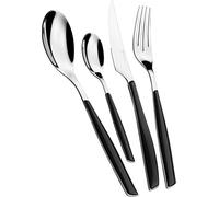 Cubertería BUGATTI, Glamour, 24 piezas en Acero Inoxidable 18/10 y mango color PIANO BLACK. Juego de cubiertos para 6 personas compuesto por 6 cucharas, 6 tenedores, 6 cuchillos y 6 cucharas de café
