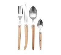 Cubertería Laguiole 16 piezas - Acero inoxidable y madera de fresno - Cubertería de menú para 4 personas - Cubertería de acero inoxidable de alta calidad - Cubertería de diseño con mango de madera
