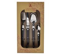 Cubertería Laguiole Heritage 16 piezas - Acero inoxidable con mangos negros - Menagère Carbone - Cubertería de alta calidad para 4 personas