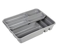 Cubertero con dos bandejas con 6 y 4 compartimentos | Color gris | Ideal para la organización de cubiertos y utensilios | Pack de 3 Unidades