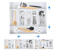 Cuberteros para Cajon Cocina, 50cm Organizador Cubiertos Extensible con 7 Compartimentos, Organizador de Cajones de Utensilios Cocina para Cucharas Tenedores Cuchillos