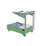 Cubeta colectora rodante con consola de placas perforadas para 1 bidón de 200 l, L x A x H 1450 x 800 x 1195 mm