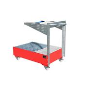Cubeta colectora rodante con consola de placas perforadas para 1 bidón de 200 l, L x A x H 1450 x 800 x 1195 mm