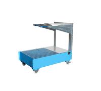 Cubeta colectora rodante con consola de placas perforadas para 1 bidón de 200 l, L x A x H 1450 x 800 x 1195 mm