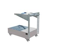 Cubeta colectora rodante con consola de placas perforadas para 1 bidón de 200 l, L x A x H 1450 x 800 x 1195 mm