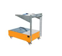 Cubeta colectora rodante con consola de placas perforadas para 1 bidón de 200 l, L x A x H 1450 x 800 x 1195 mm
