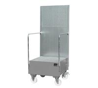 Cubeta colectora rodante con pared de placas perforadas eurokraft pro, 1 bidón de 200 l de pie, L x A x H 870 x 890 x 2110 mm