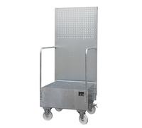 Cubeta colectora rodante con pared de placas perforadas eurokraft pro, 1 bidón de 200 l de pie, L x A x H 870 x 890 x 2110 mm