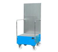 Cubeta colectora rodante con pared de placas perforadas eurokraft pro, 1 bidón de 200 l de pie, L x A x H 870 x 890 x 2110 mm