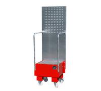 Cubeta colectora rodante con pared de placas perforadas eurokraft pro, 1 bidón de 60 l de pie, L x A x H 570 x 590 x 1775 mm