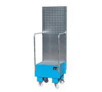 Cubeta colectora rodante con pared de placas perforadas eurokraft pro, 1 bidón de 60 l de pie, L x A x H 570 x 590 x 1775 mm