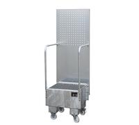 Cubeta colectora rodante con pared de placas perforadas eurokraft pro, 1 bidón de 60 l de pie, L x A x H 570 x 590 x 1775 mm