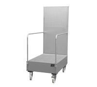 Cubeta colectora rodante con pared de placas perforadas eurokraft pro, 2 bidones de 200 l de pie uno detrás del otro, L x A x H 1280 x 800 x 2015 mm