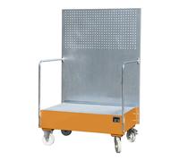 Cubeta colectora rodante con pared de placas perforadas eurokraft pro, 2 bidones de 200 l de pie uno al lado del otro, L x A x H 870 x 1290 x 2015 mm