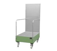 Cubeta colectora rodante con pared de placas perforadas eurokraft pro, 2 bidones de 200 l de pie uno detrás del otro, L x A x H 1280 x 800 x 2015 mm
