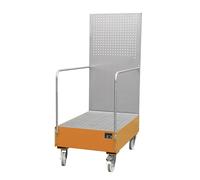 Cubeta colectora rodante con pared de placas perforadas eurokraft pro, 2 bidones de 200 l de pie uno detrás del otro, L x A x H 1280 x 800 x 2015 mm